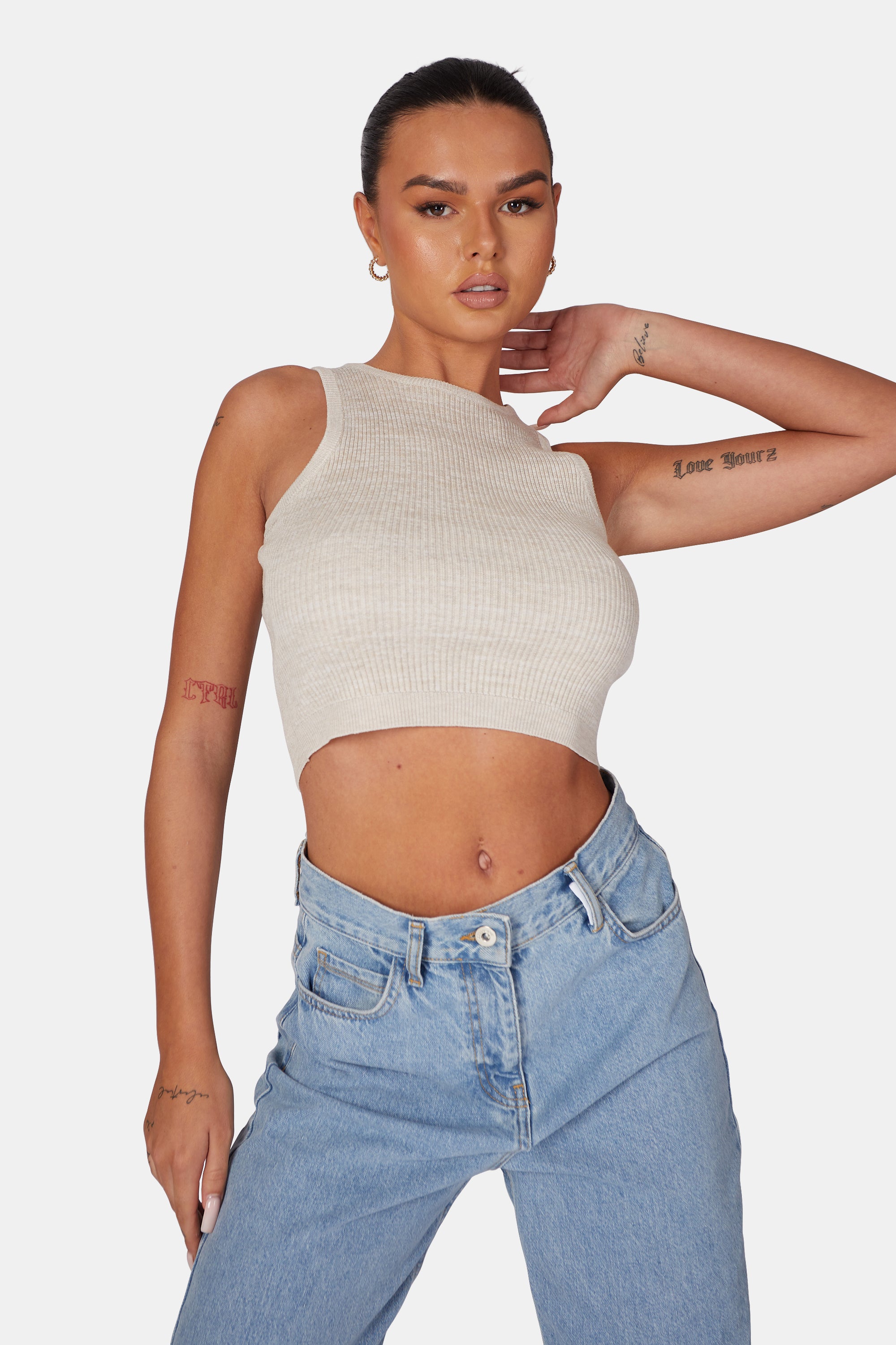 Image of EXTREME RACER KNITTED CROP OATMEAL