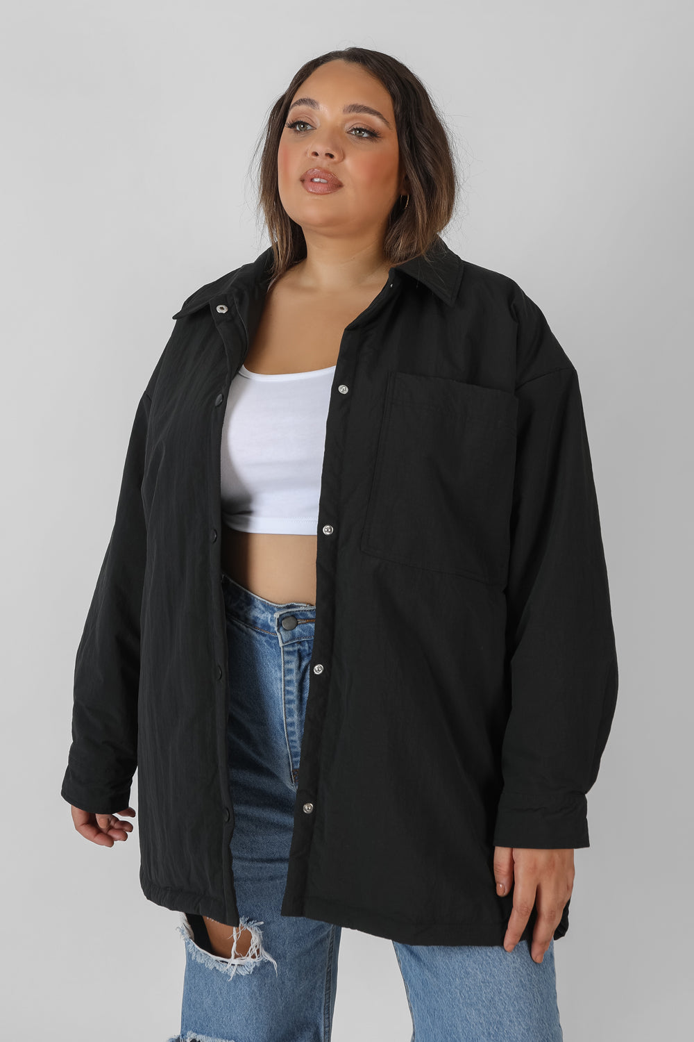 Image of CURVE PADDED OVERSIZED SHACKET BLACK