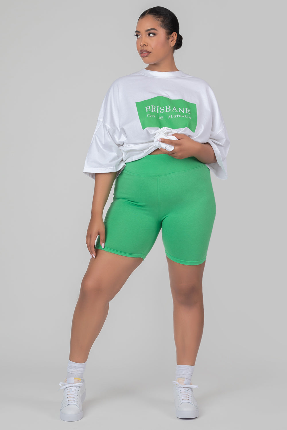 Image of CURVE HIGH WAISTED JERSEY CYCLING SHORTS GREEN