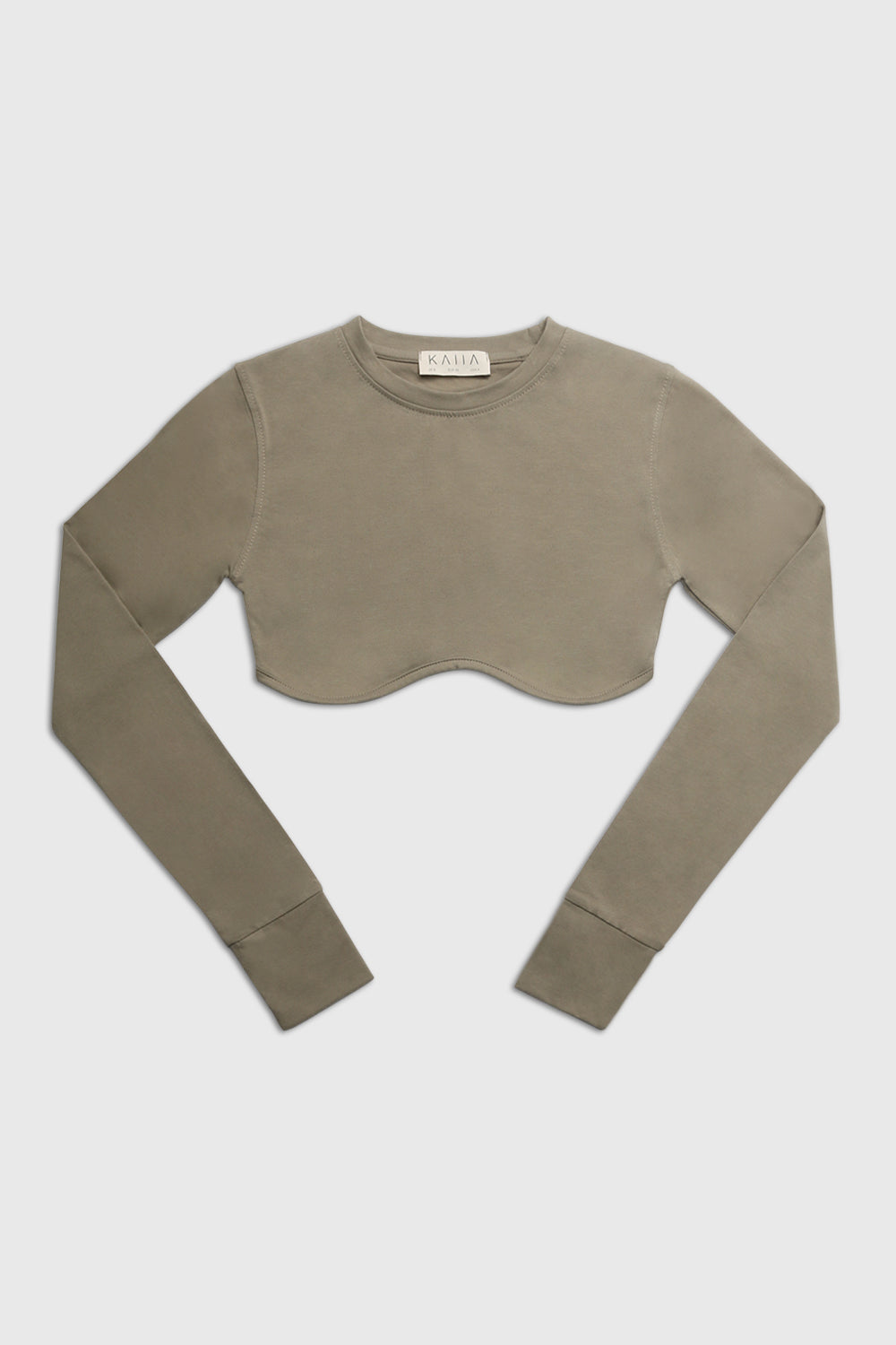 Image of LONG SLEEVE UNDERBUST CROP TOP ELM KHAKI