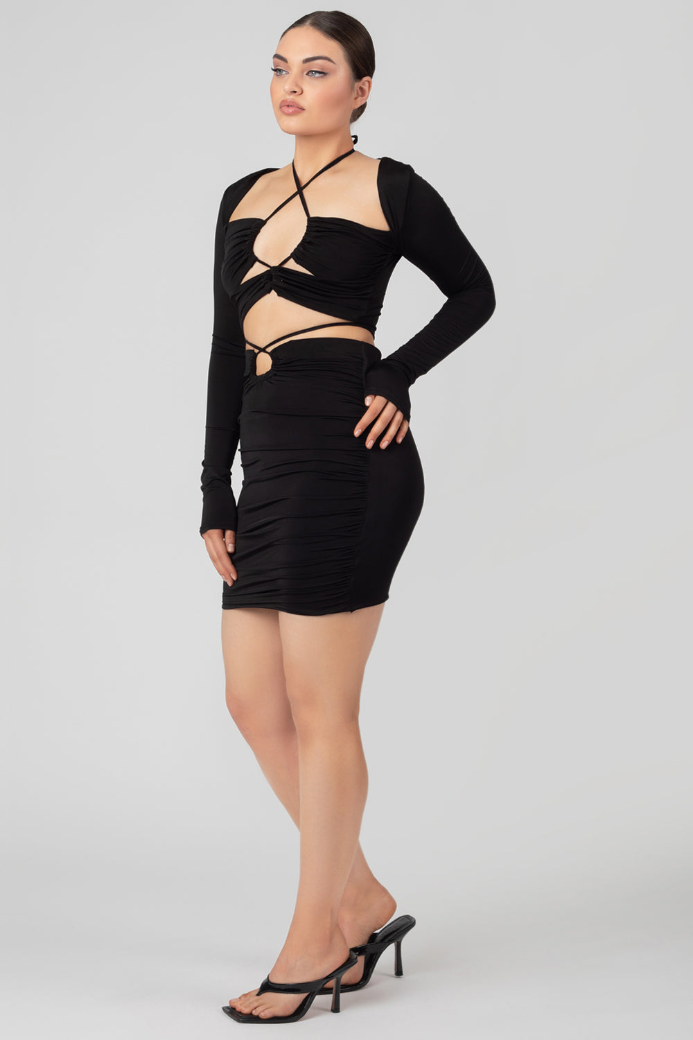 Image of LOOP RUCHING MIDI SKIRT BLACK