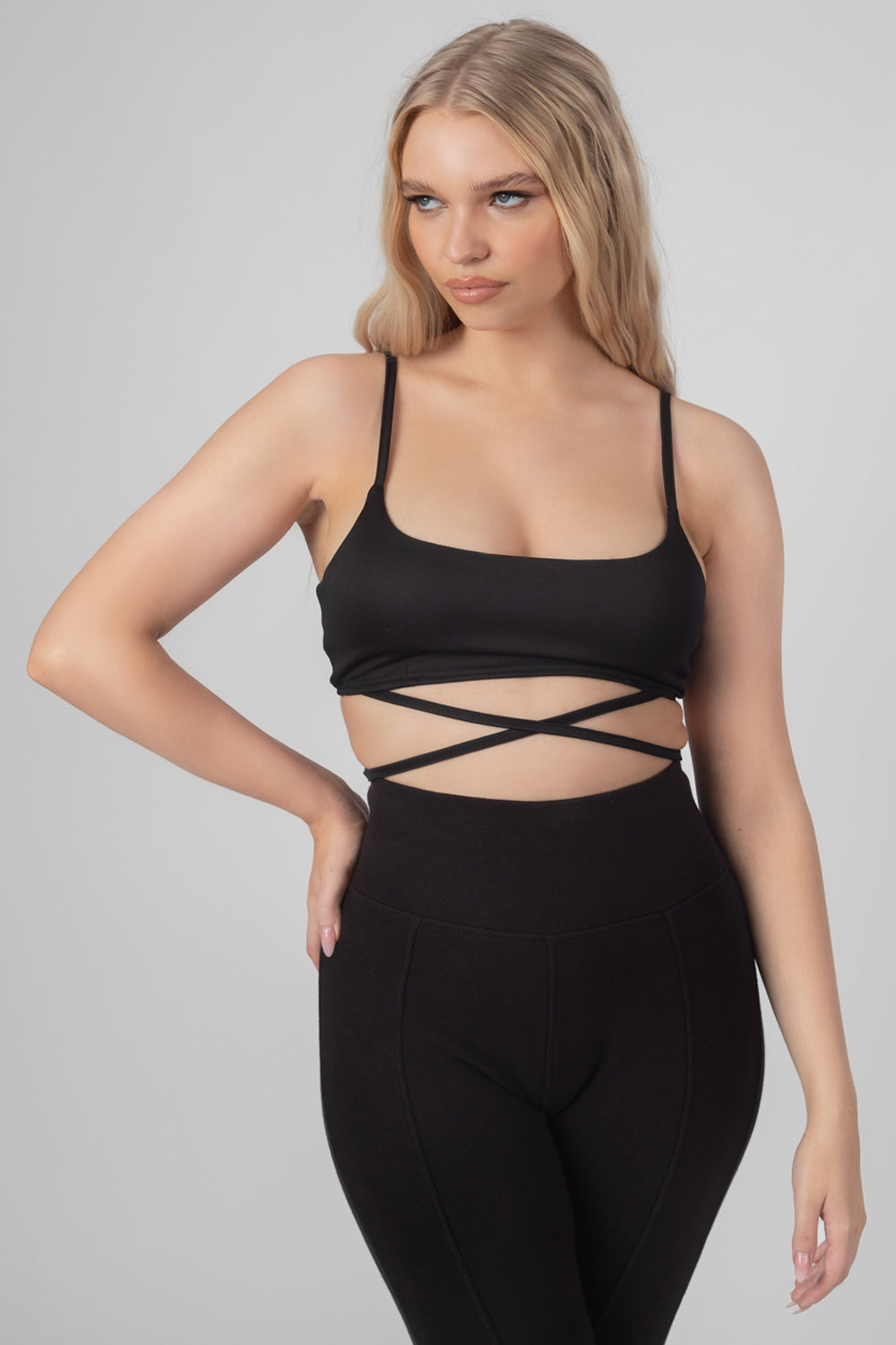 Image of STRAPPY TIE CROPPED BRALET BLACK