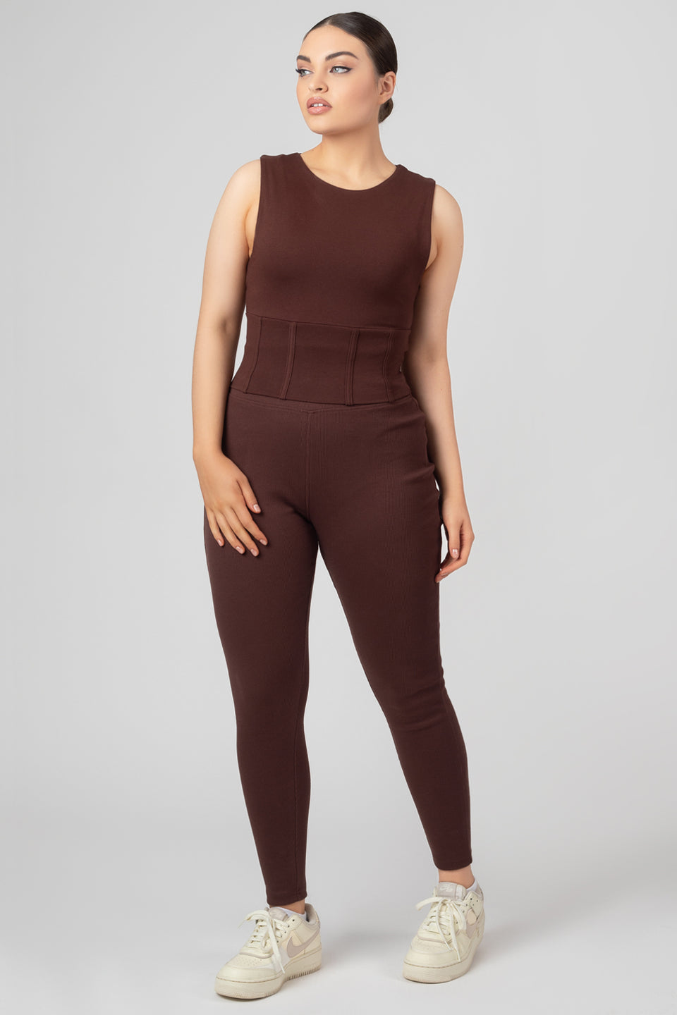 KAIIA SEAM FRONT RIBBED LEGGINGS BLACK