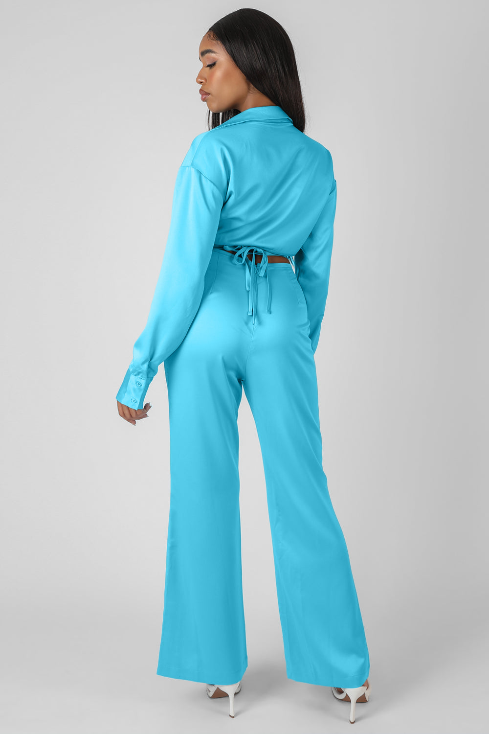 Image of STRAPPY WAIST STRIAGHT LEG TROUSER BLUE