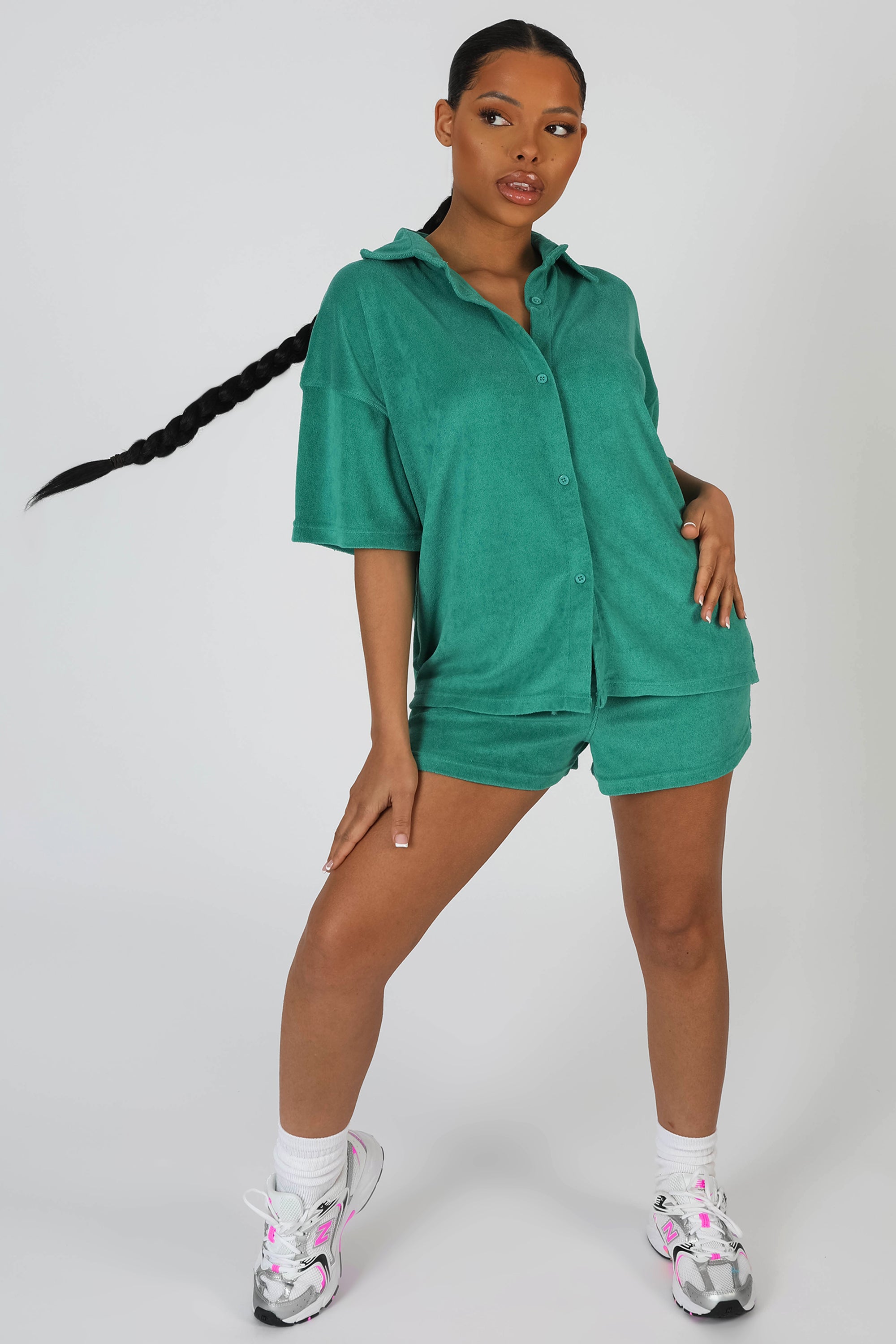 Image of OVERSIZED SHORT SLEEVE TOWELLING SHIRT GREEN