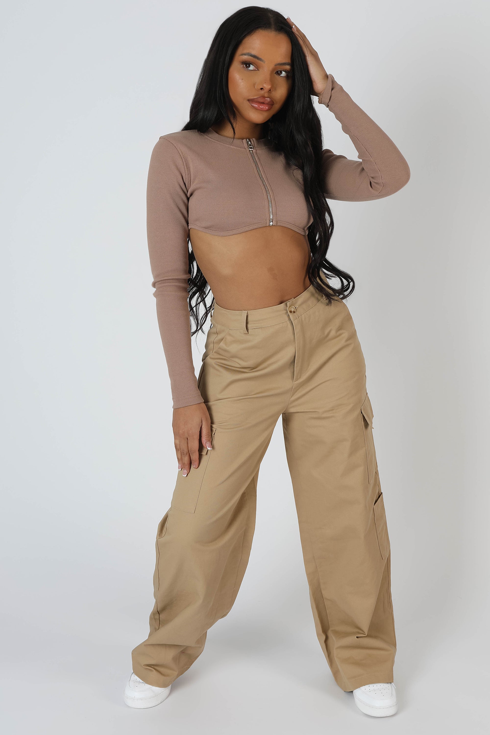 Image of WIDE LEG POCKET DETAIL CARGO TROUSER SAND