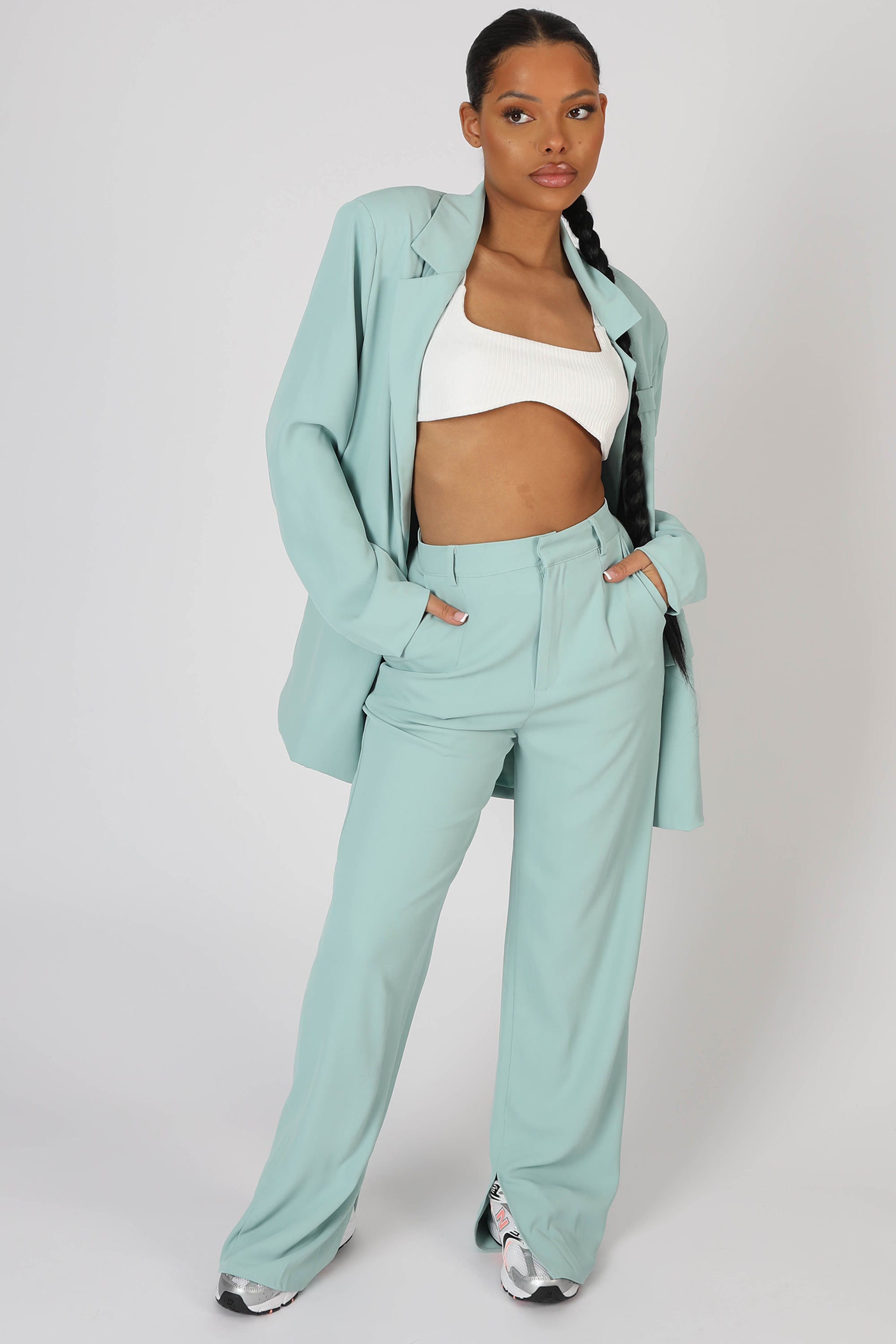 Image of SPLIT DETAIL HIGH WAISTED DAD TROUSER PEPPERMINT