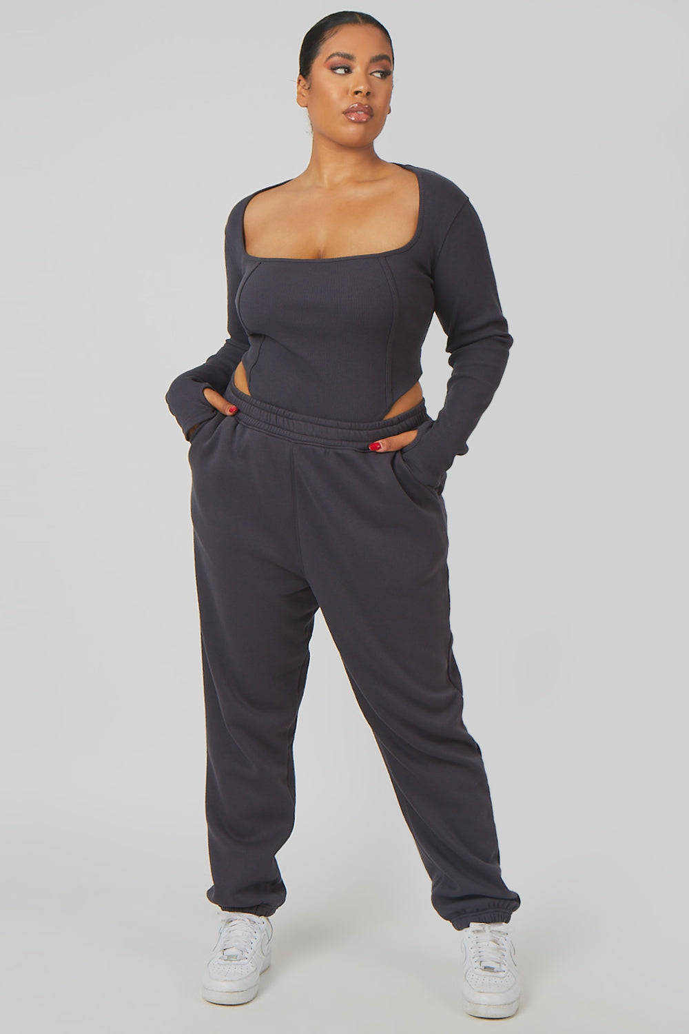 Image of CURVE EXTREME HIGH LEG BODYSUIT DARK GREY