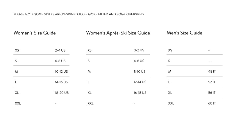 Product Size Chart