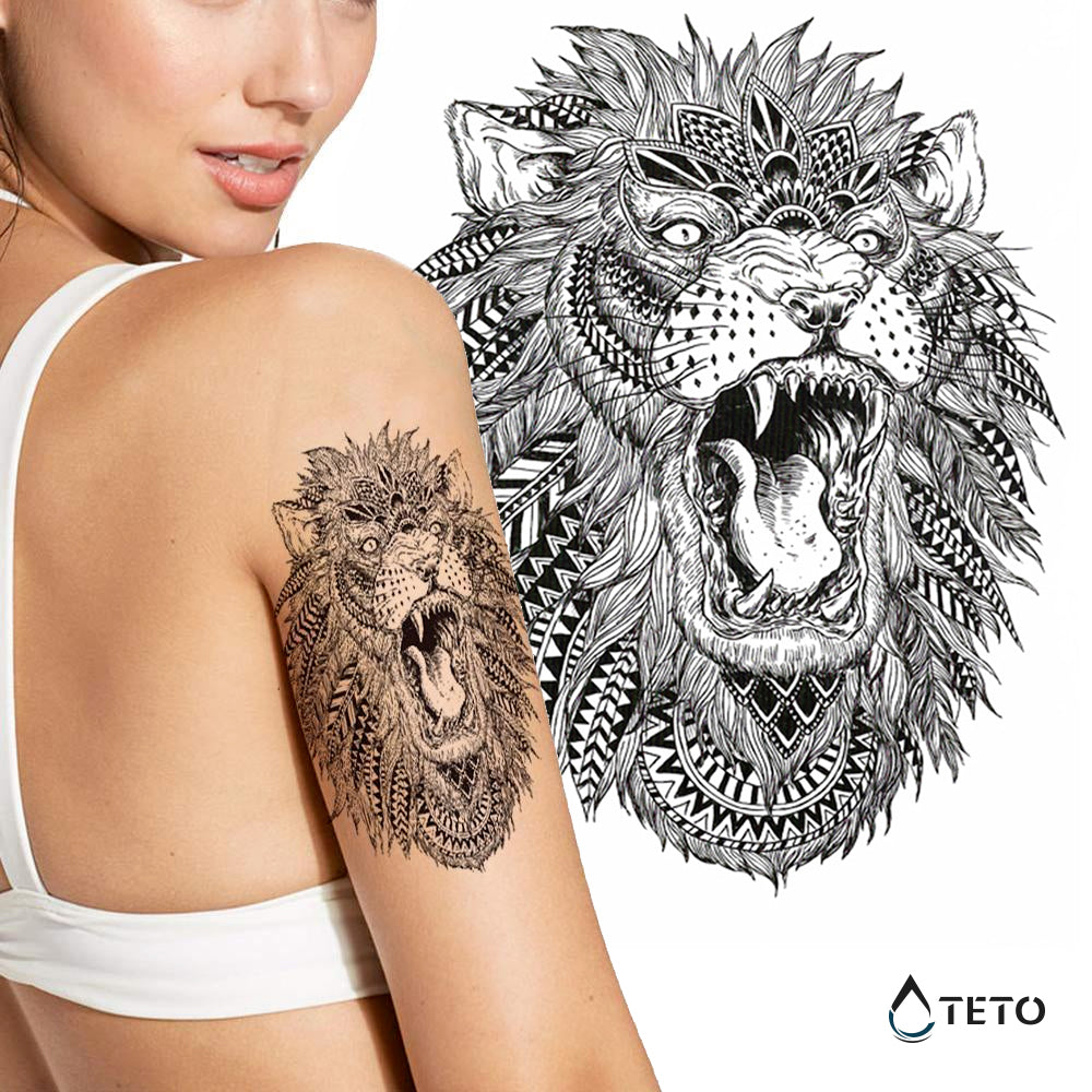 Teto - Tatuajes Temporales - León Tribal - Mediano  – Mercados  Latam