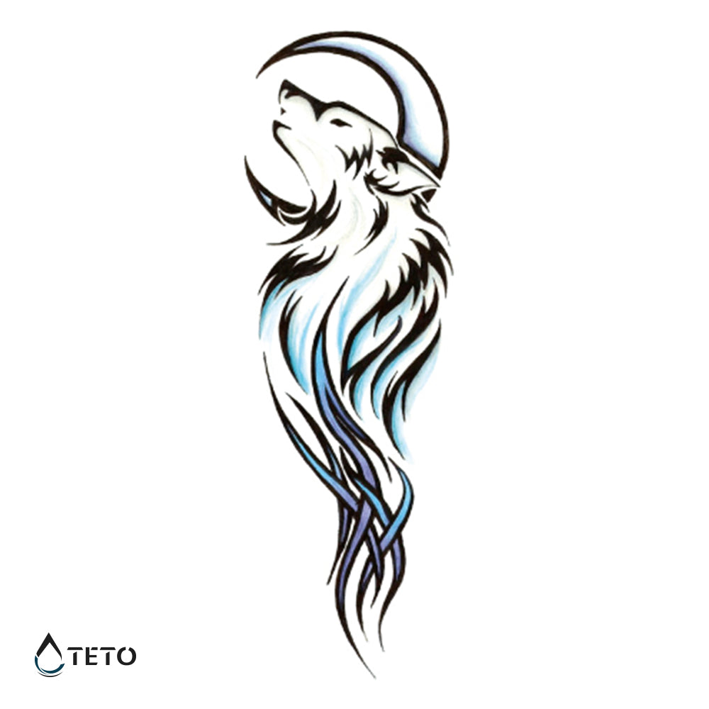 Teto - Tatuajes Temporales - Lobo aullando a la luna Tipo A - Pequeño -   – Mercados Latam