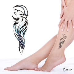 Teto - Tatuajes Temporales - Lobo aullando a la luna azul - Pequeño -   – Mercados Latam