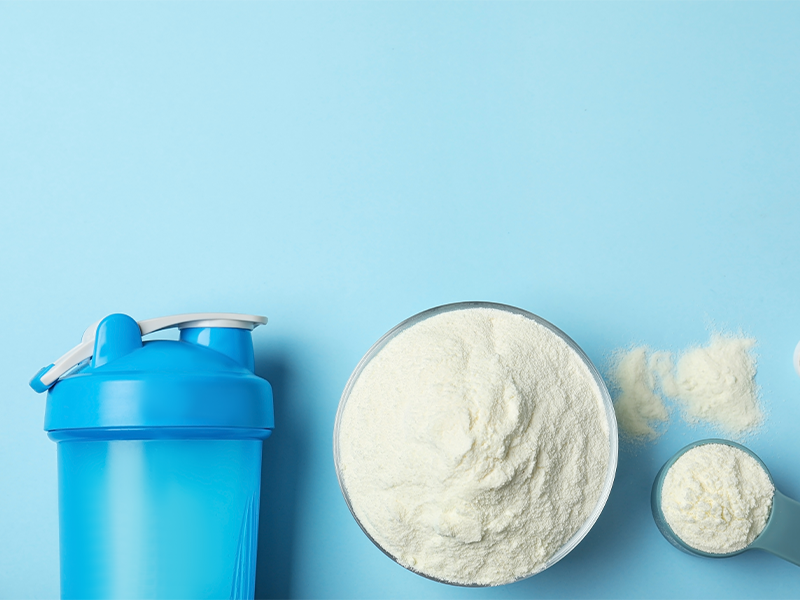 Shaker bottle and whey protein powder