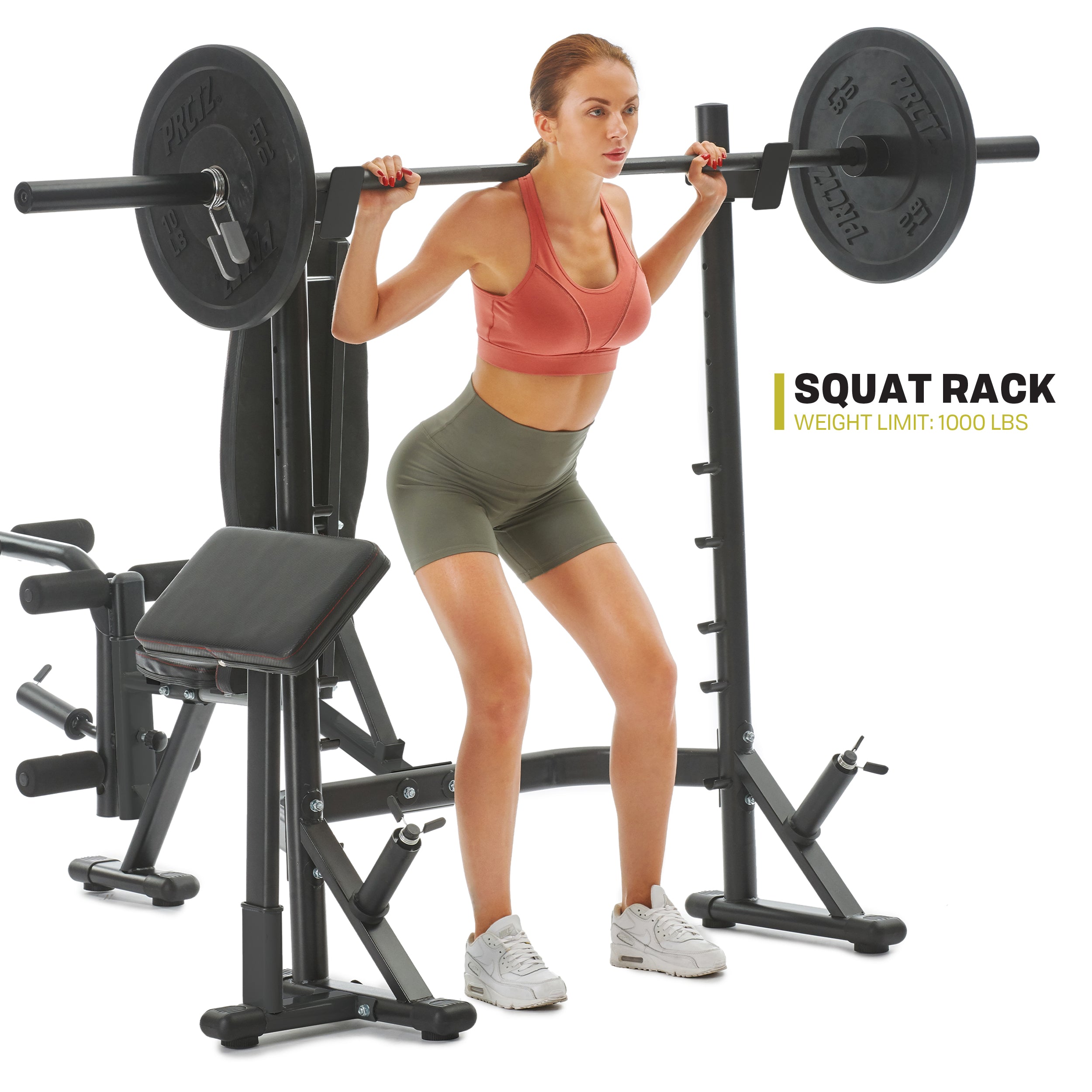 PRCTZ Adjustable weight Bench with Olympic Squat Rack Arm and Leg Dev