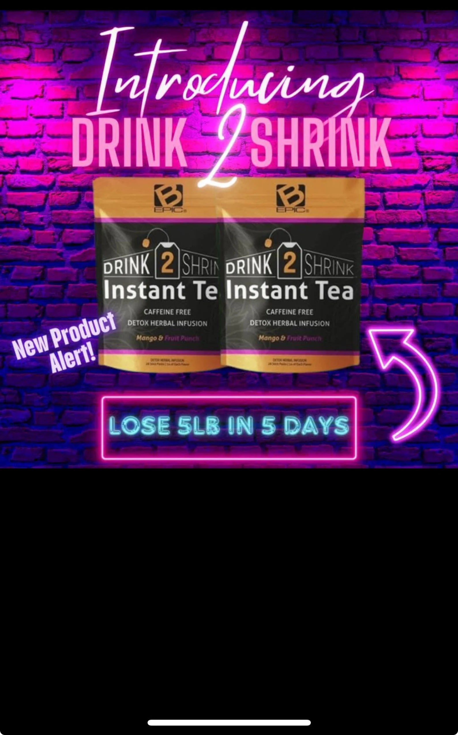 Instant Drink2Shrink Herbal Infused Detox Tea, Caffeine free (Includes 10 Sachet packs)