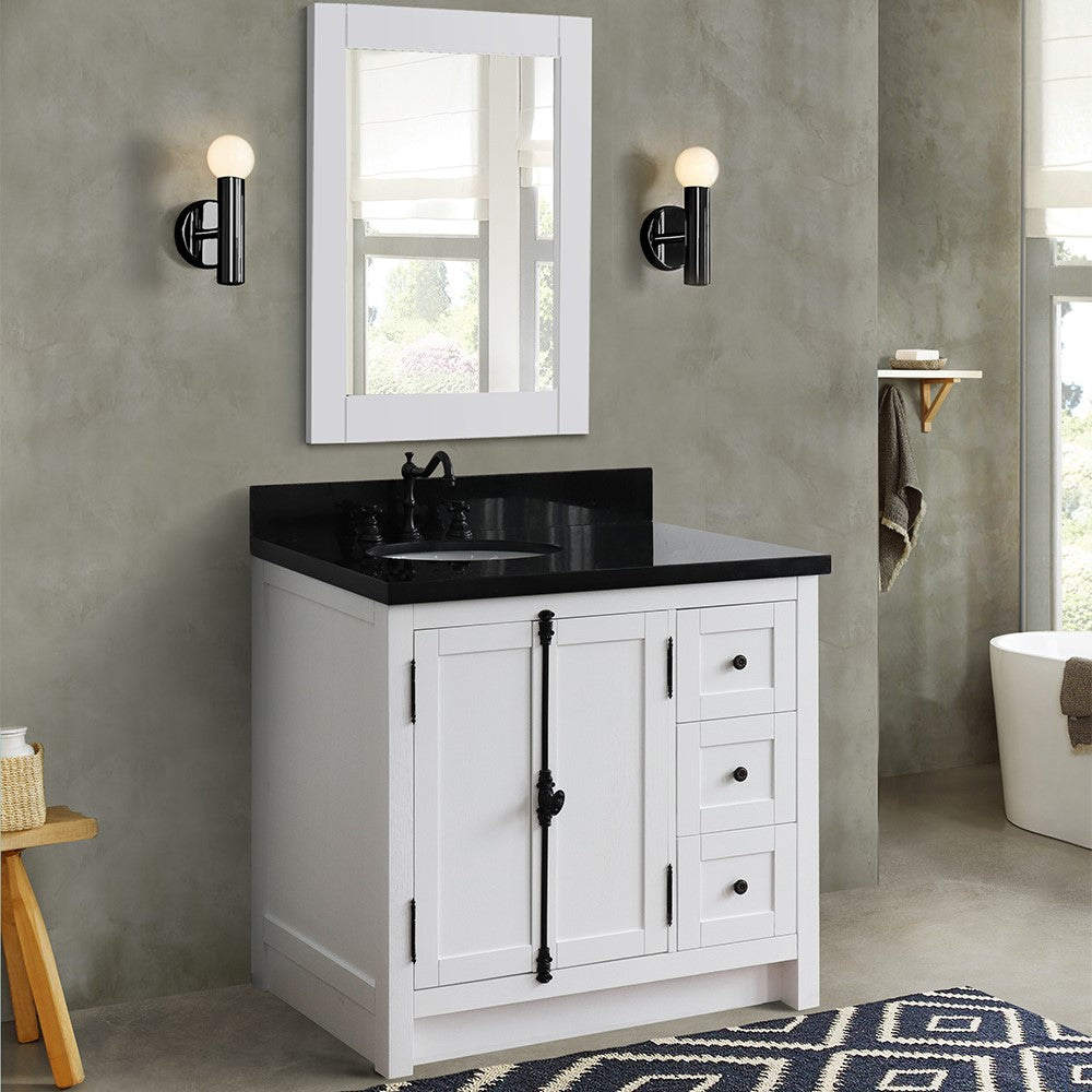 Bellatera Home 37" Single Vanity in Glacier Ash Finish with Black Galaxy Top - Left Doors/Left Sink