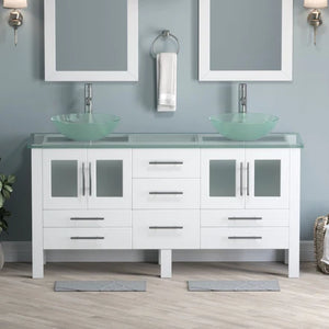 Cambridge Plumbing Complete 63" Vanity Set in White and Glass Vessel Sink - Just Right Wellness
