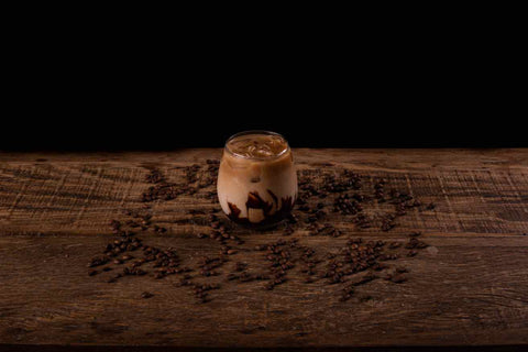 Coffee ice cubes in a latte