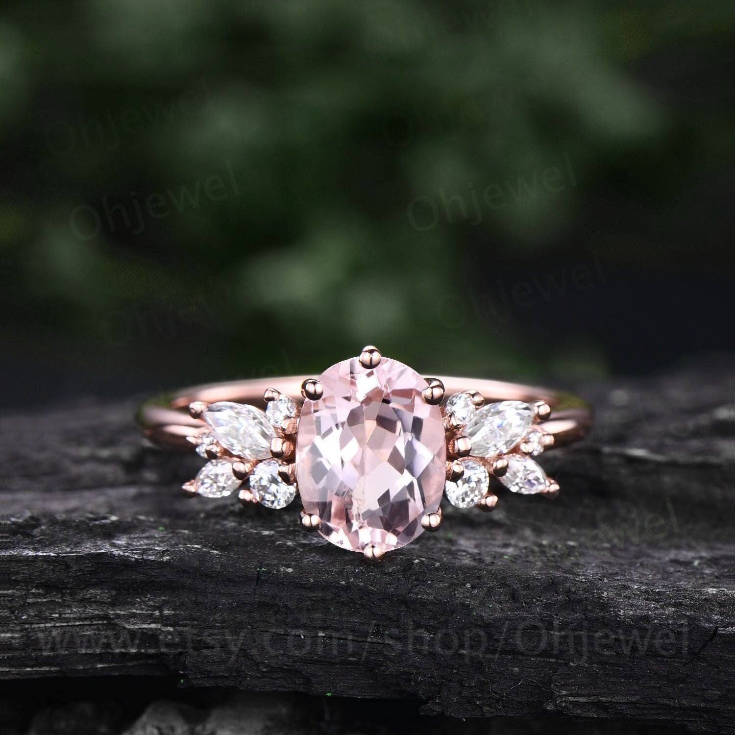 Morganite engagement ring Rose gold Vintage Marquise cut Gift for Wome –  HelloRing
