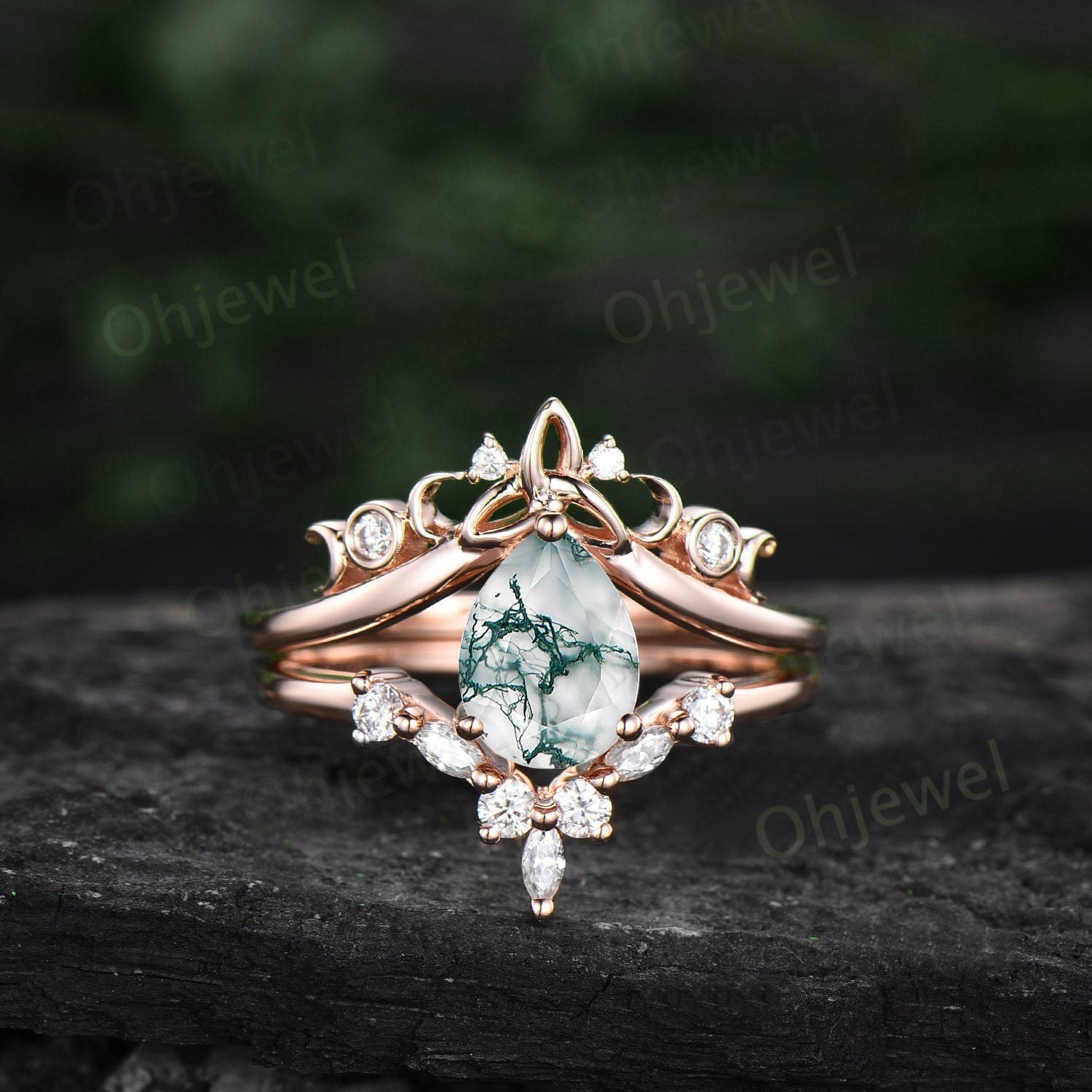 Unique bridal ring set pear turquoise engagement ring set vintage