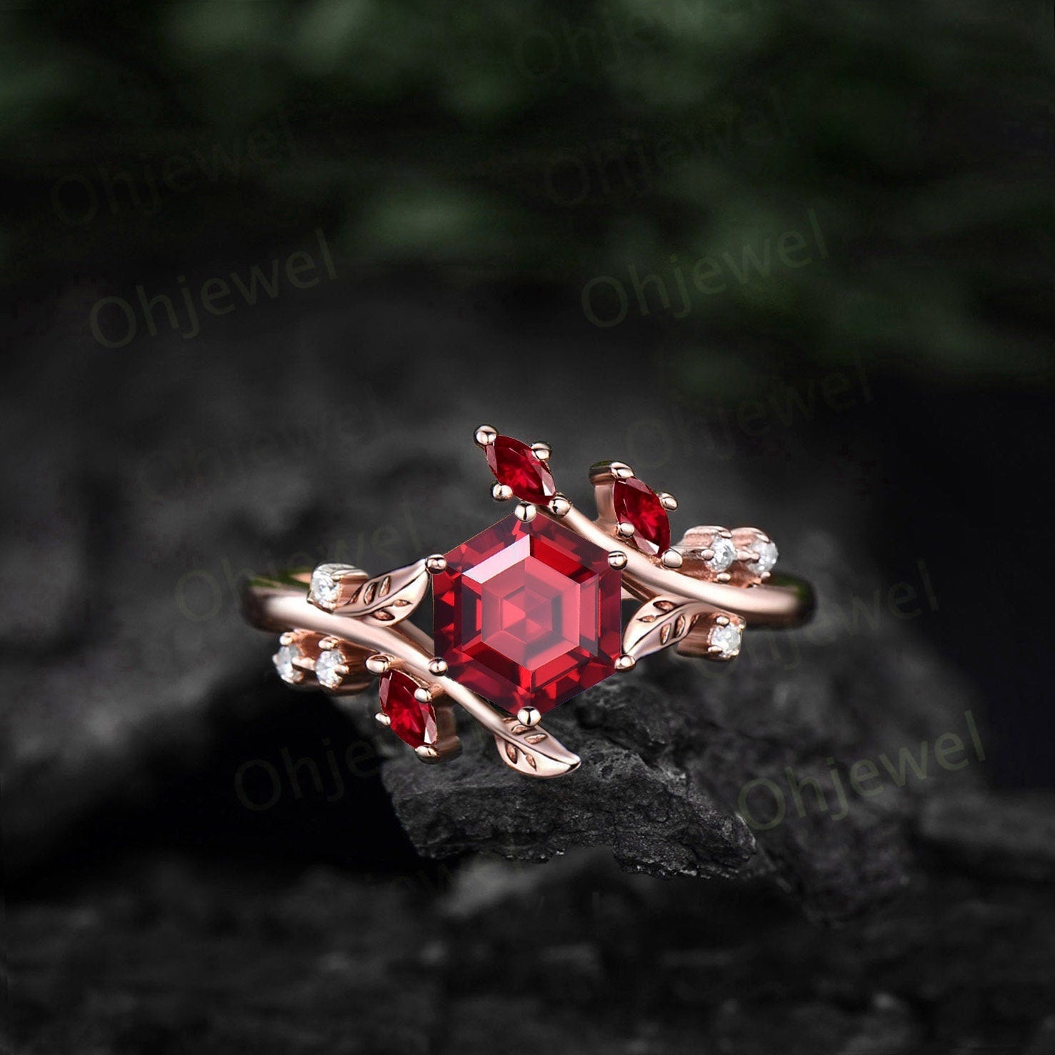 Gem Stone King 925 Sterling Silver Red Created Ruby Ring For Women (5.07  Cttw, Emerald Cut
