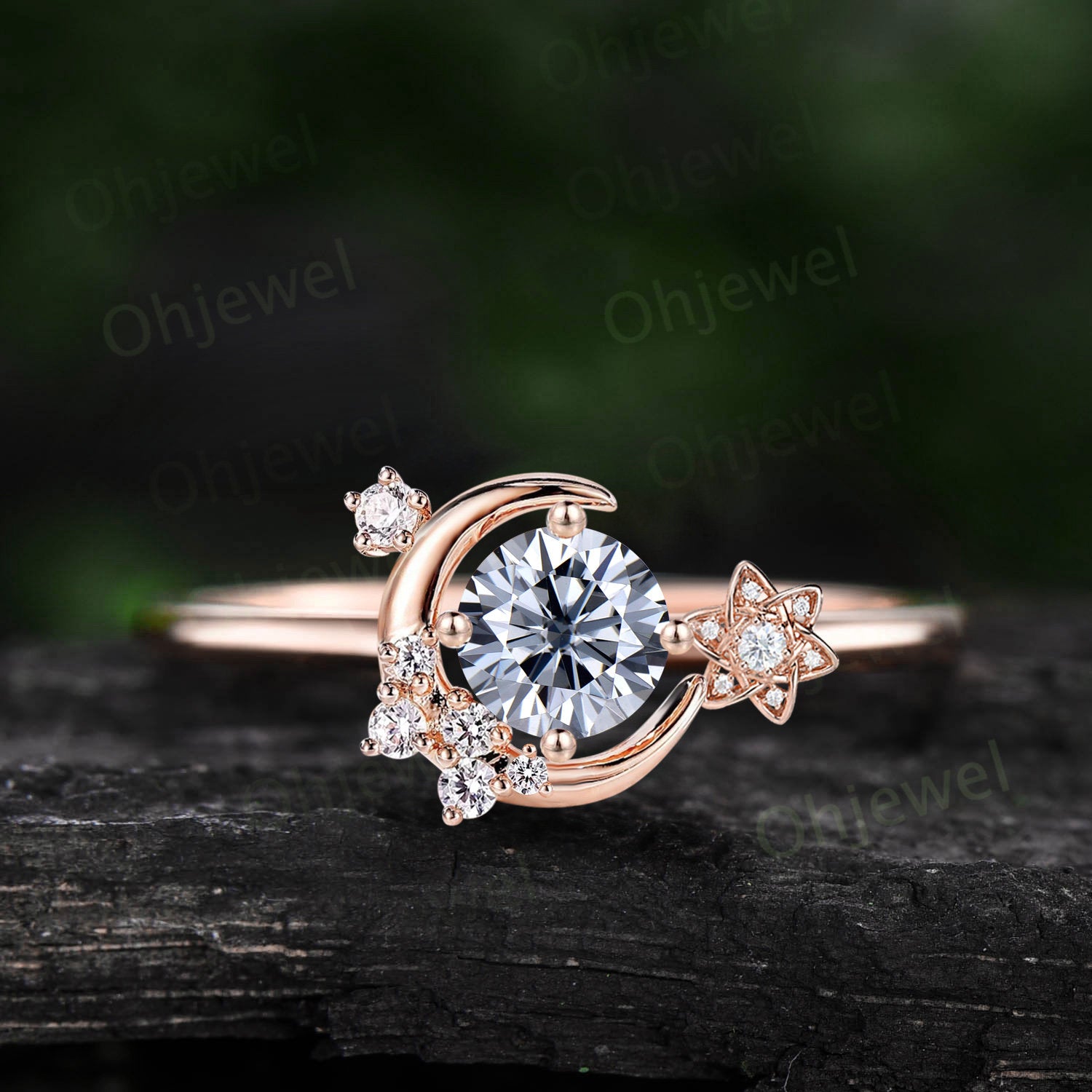 Radiant Alexandrite Selene Moon Engagement Ring - Diamonds and Chatham –  Swank Metalsmithing