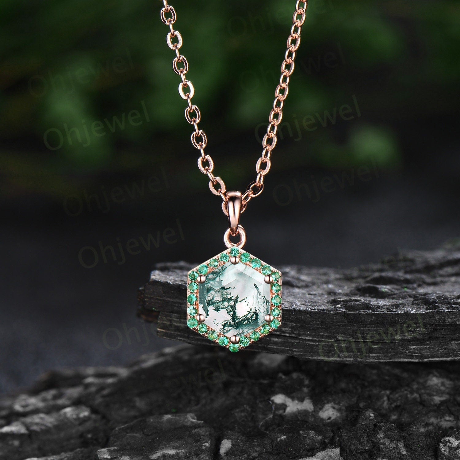 Sandy 0.34 CT Emerald Rose Gold Necklace