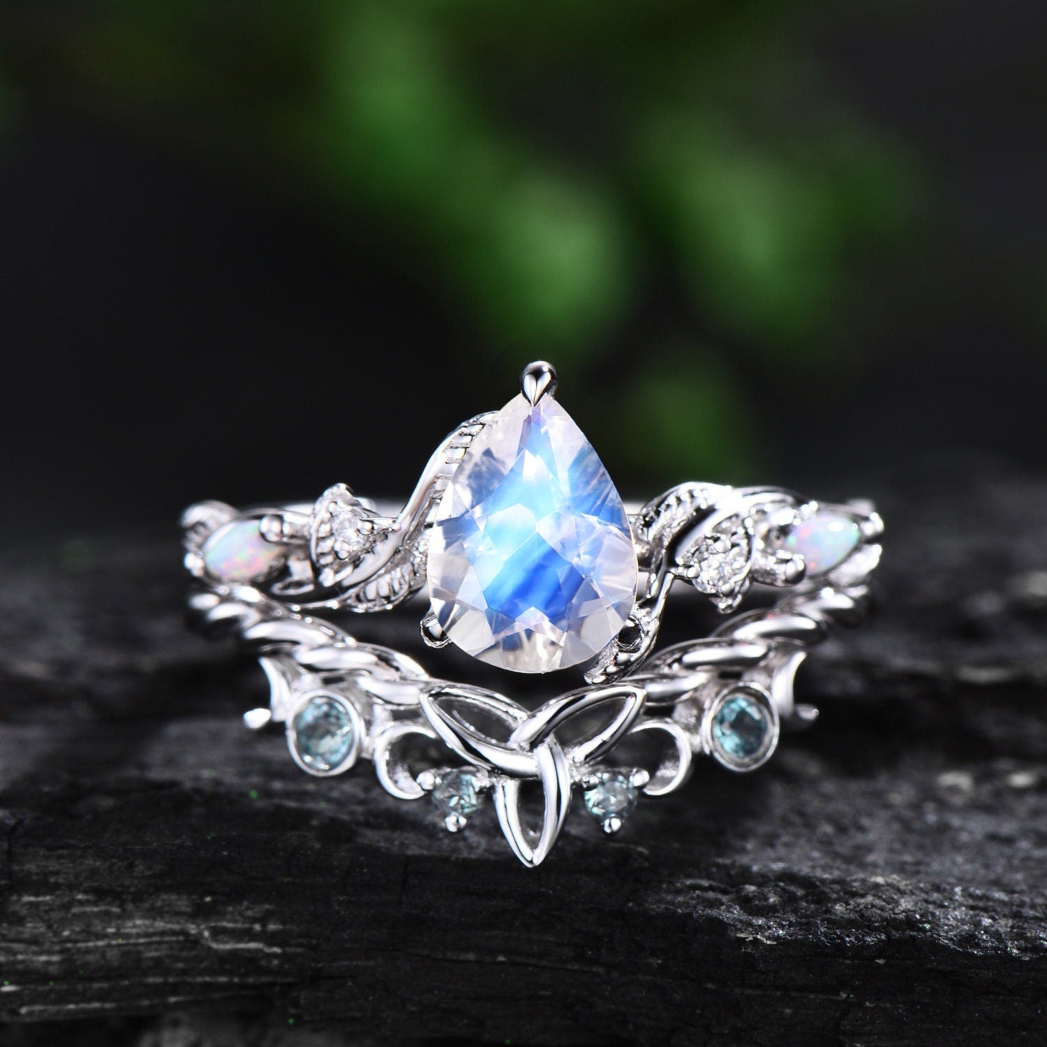 Unique Nature Inspired Leaf Moonstone Engagement Ring, Alternative Solid  Rose Gold wood Engagement ring | Benati