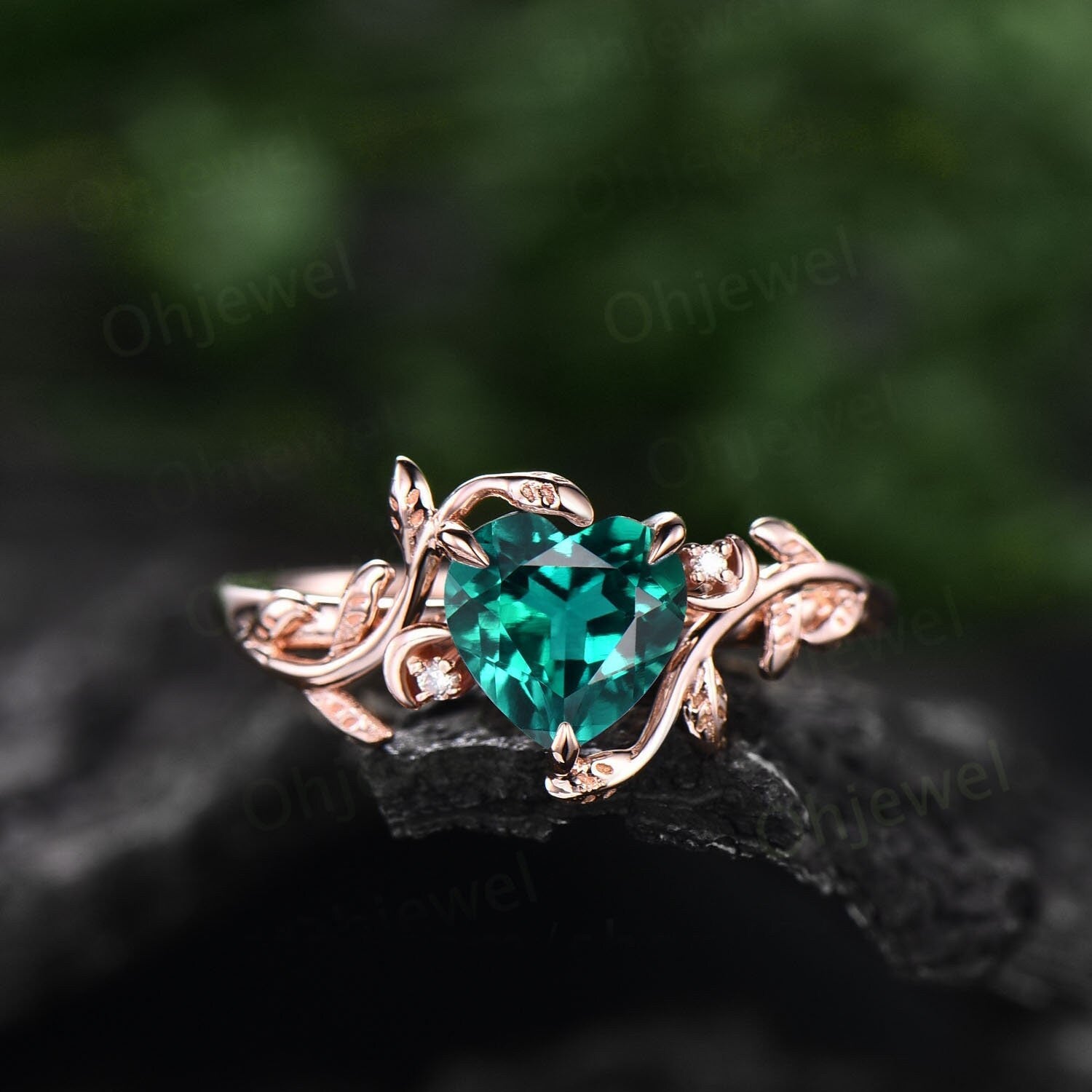 Heart shaped clearance emerald engagement rings