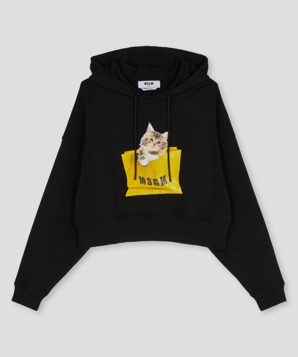 MSGM 후드티 Shop Cropped sweatshirt with Msgm Cat Logo Bag graphic