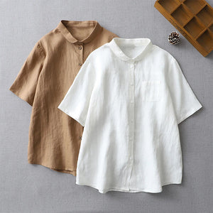 Linen Loose Blouse Women Shirts Casual Top Casual Summer Blouses - Obroi