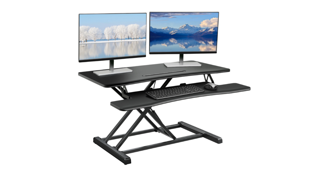 sit stand desk converter with large desktop