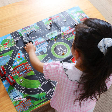 Girl play with cars