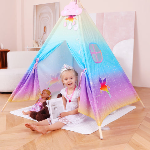 Girl in teepee tent 