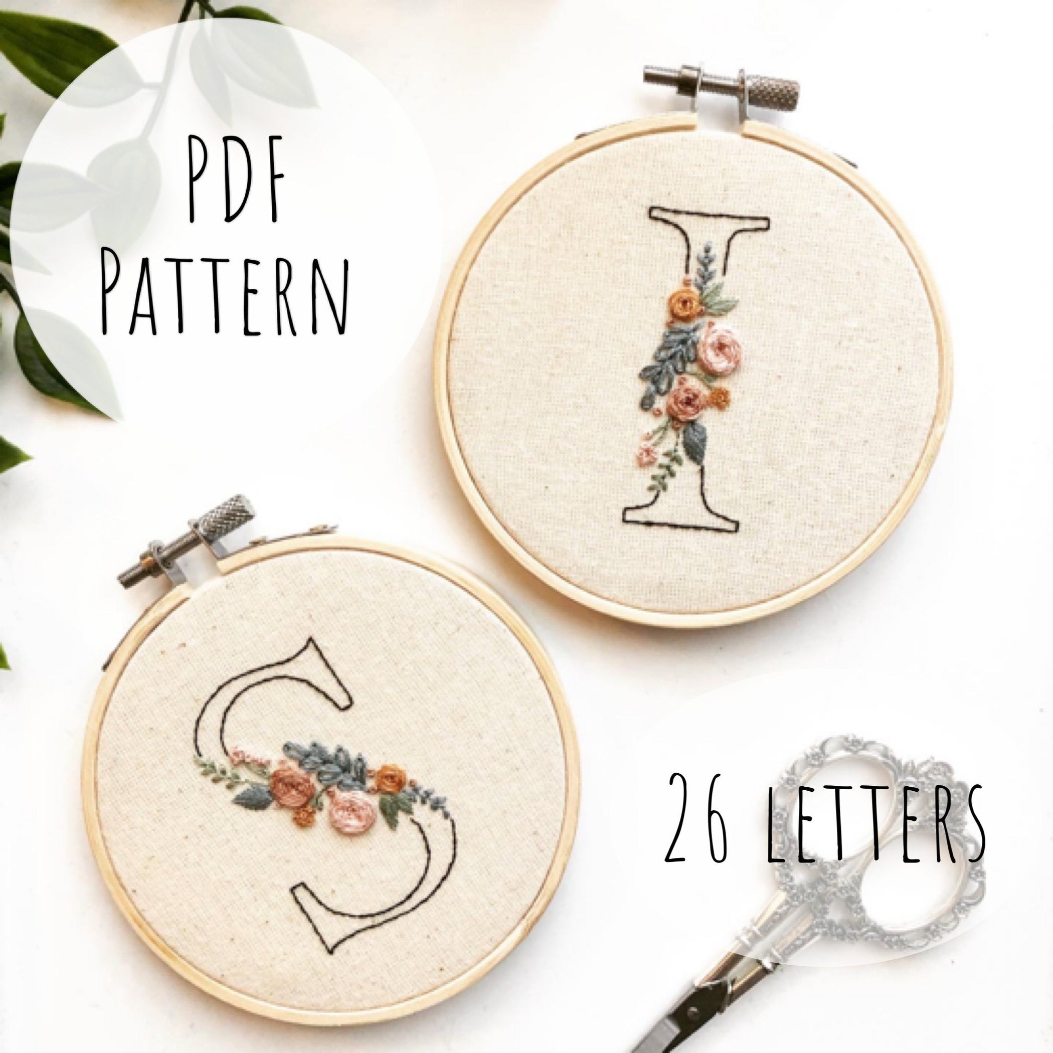 Floral Initial - 26 letters Patterns with Instructions || Digital Down ...