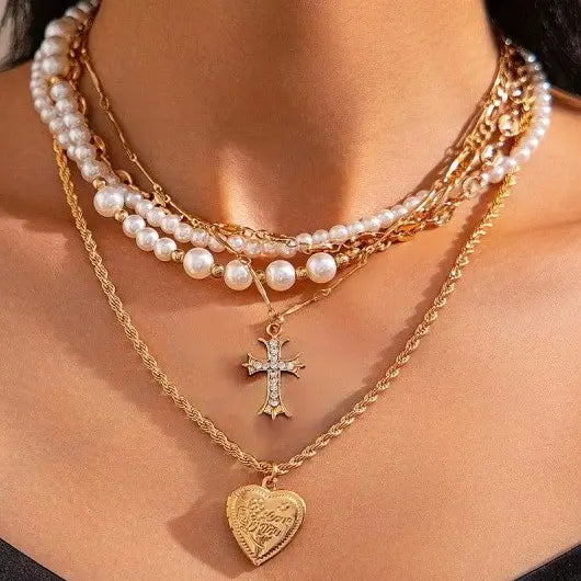 Cross Heart Charm Necklace