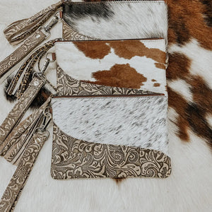 Embossed Leather Cowhide Wristlet - Ground North Boutique