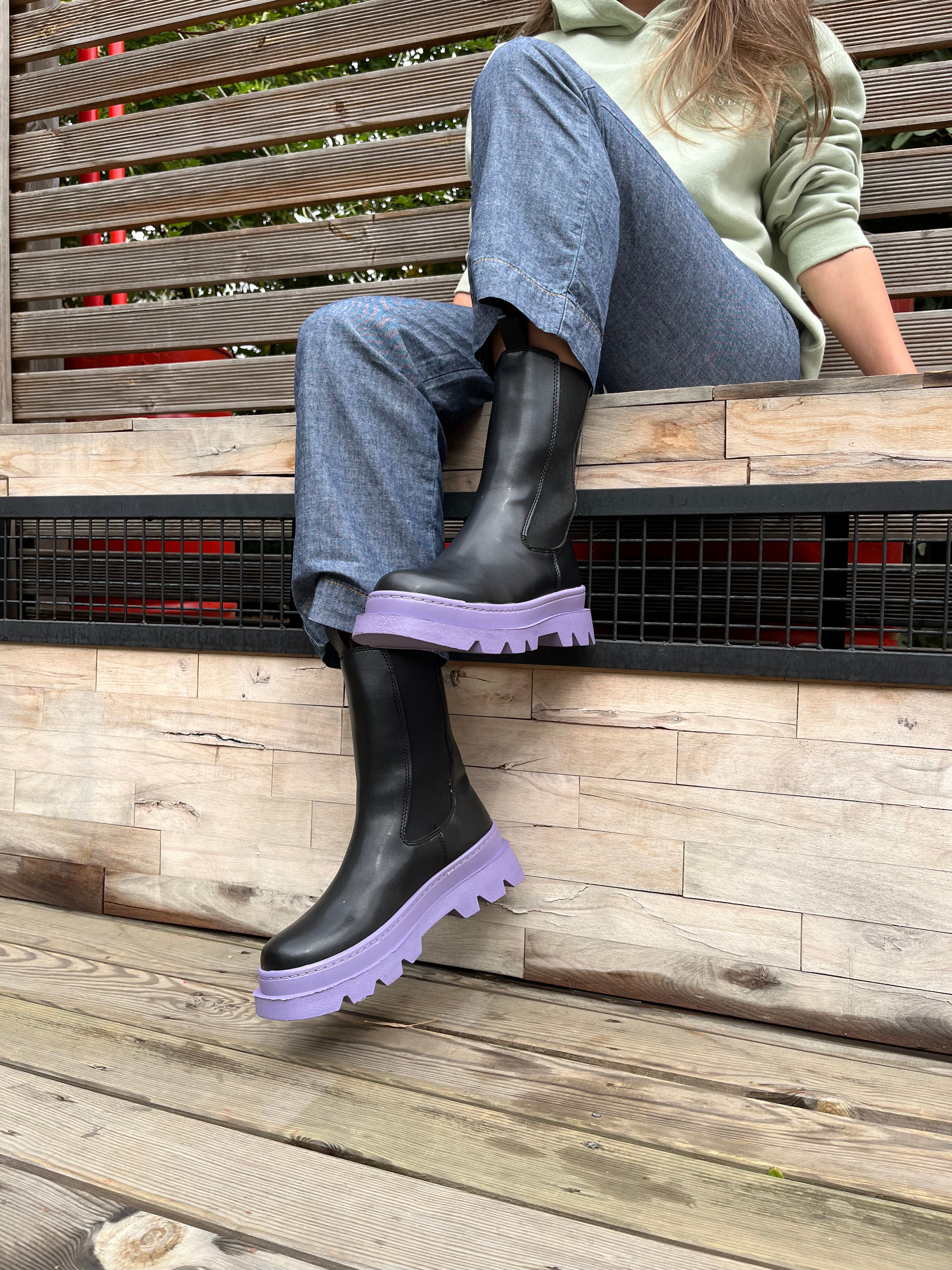 Black Lavender Vegan Chelsea Boots