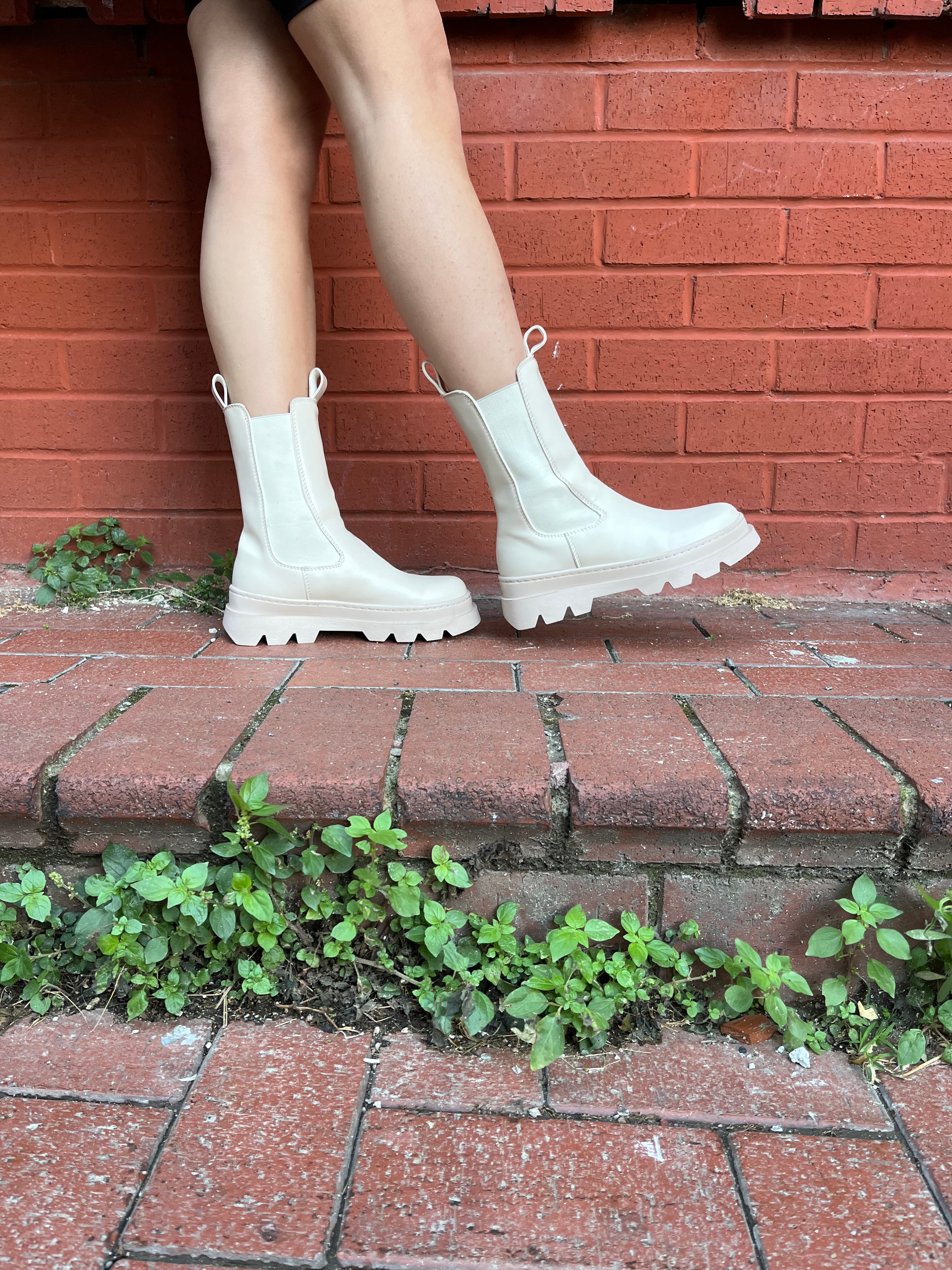 Beige Vegan Leather Chelsea Boots