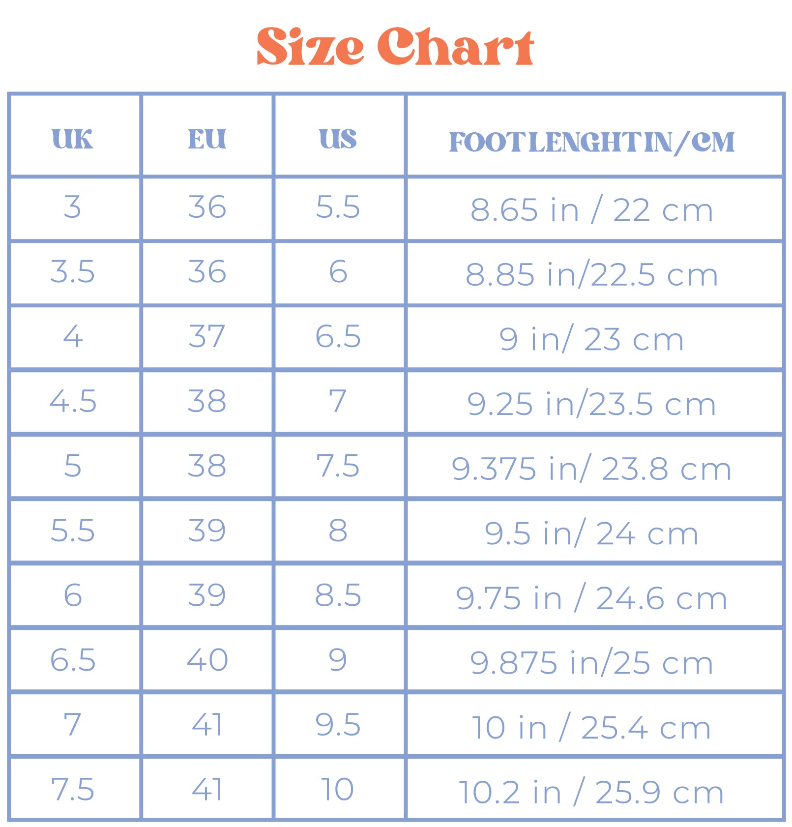 Size Chart – Prologue Shoes