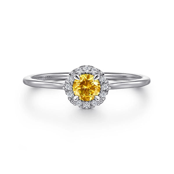 14K White Gold Citrine and Diamond Ring