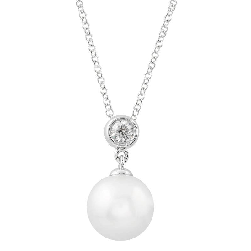 14K White Gold Cultured Freshwater Pearl and Diamond Necklace