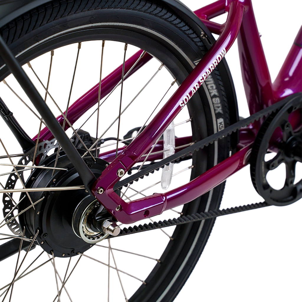 500W brushless rear hub motor on the Solar Sparrow electric bike