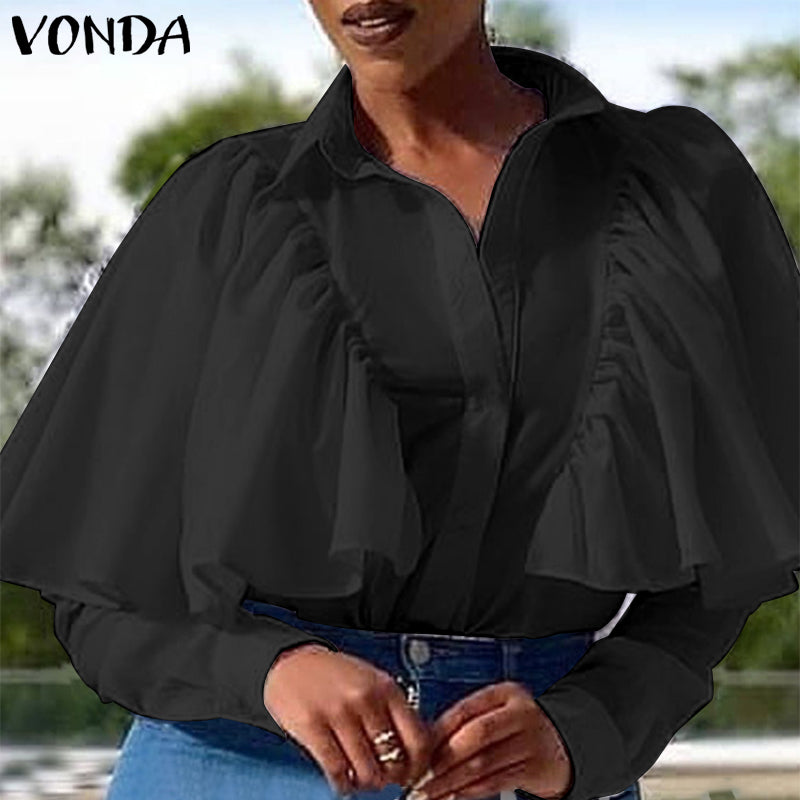Long-sleeved ruffle blouse SKUH85593