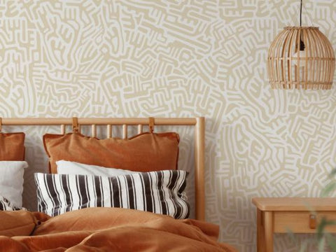 Beige maze peel and stick wallpaper