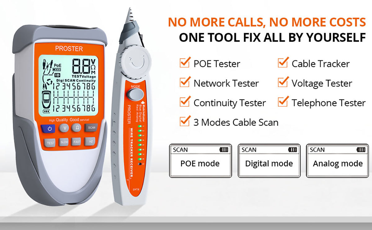 Proster Network Cable Tester LCD with POE Function Ethernet