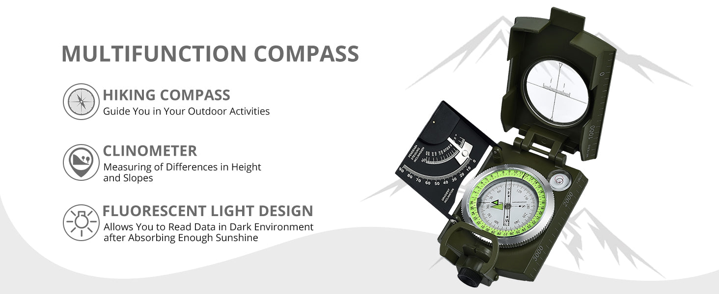 Proster IP65 Hiking Compass with Sighting Clinometer Professional Military Compass ArmyGreen