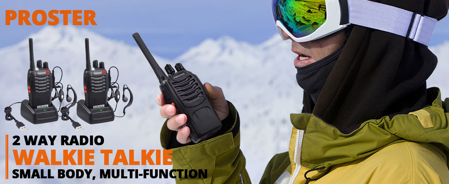 Proster 2PCS Walkie Talkies 16 Channels Rechargeable Walky Talky