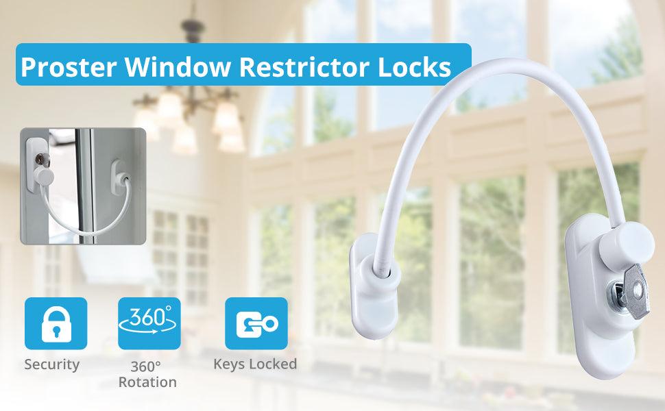 Proster Window Restrictor Locks 4 Packs Security Cable