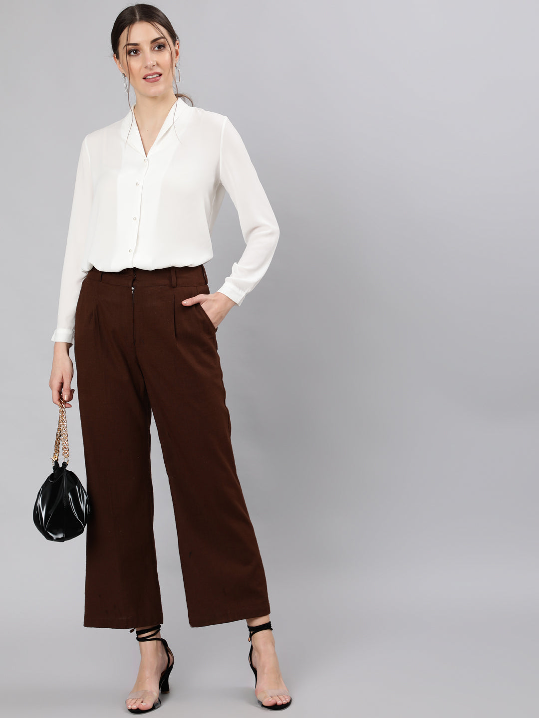 Shop Grey Cotton Slub Flared Parallel Pants